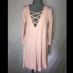 Pink lace up front dress